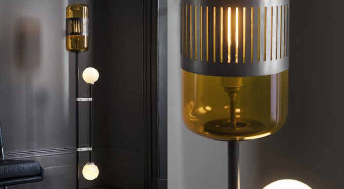LIZAK FLOOR LAMP / BRONZE AND AMBER GLASS Product Image