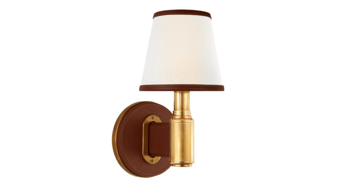 Riley Single Sconce – Brass And Saddle Leather Product Image